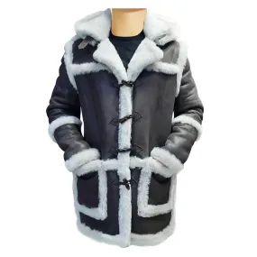 Rayyan's 3/4 length Rancher hooded shearling coat