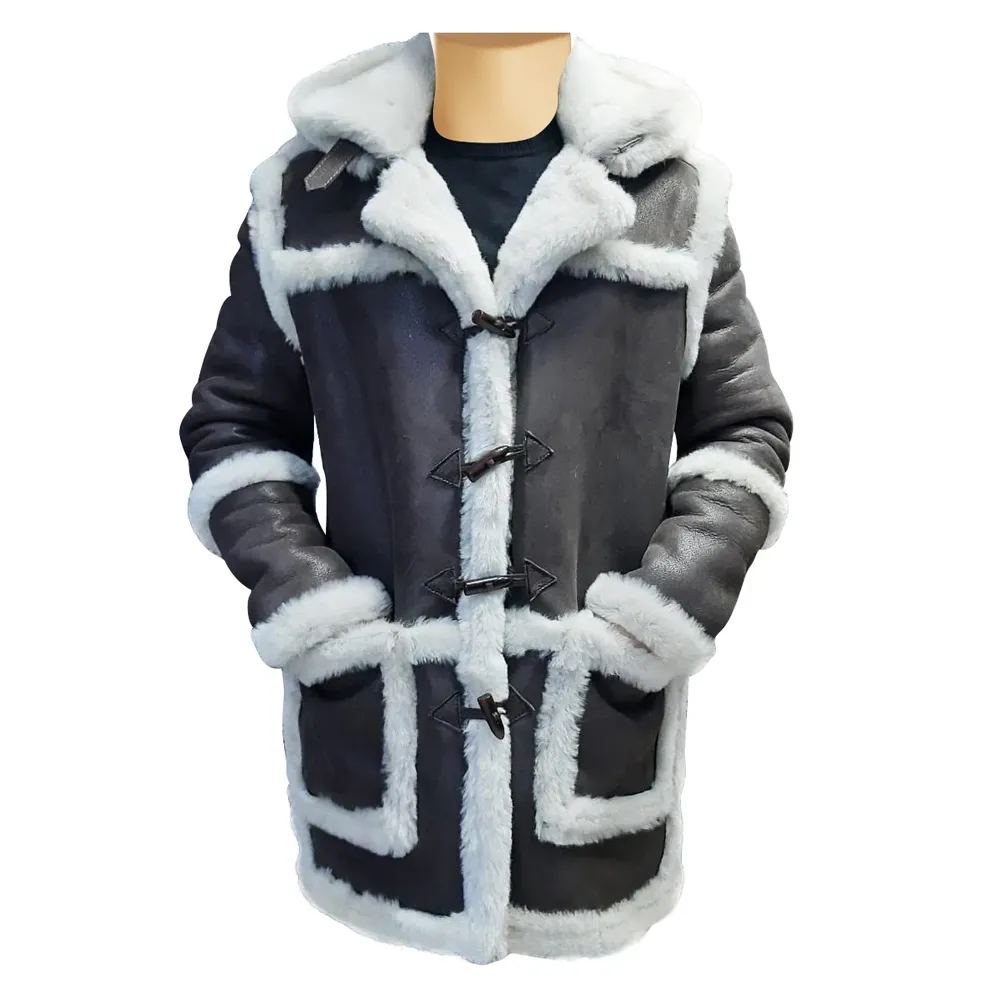 Rayyan's 3/4 length Rancher hooded shearling coat