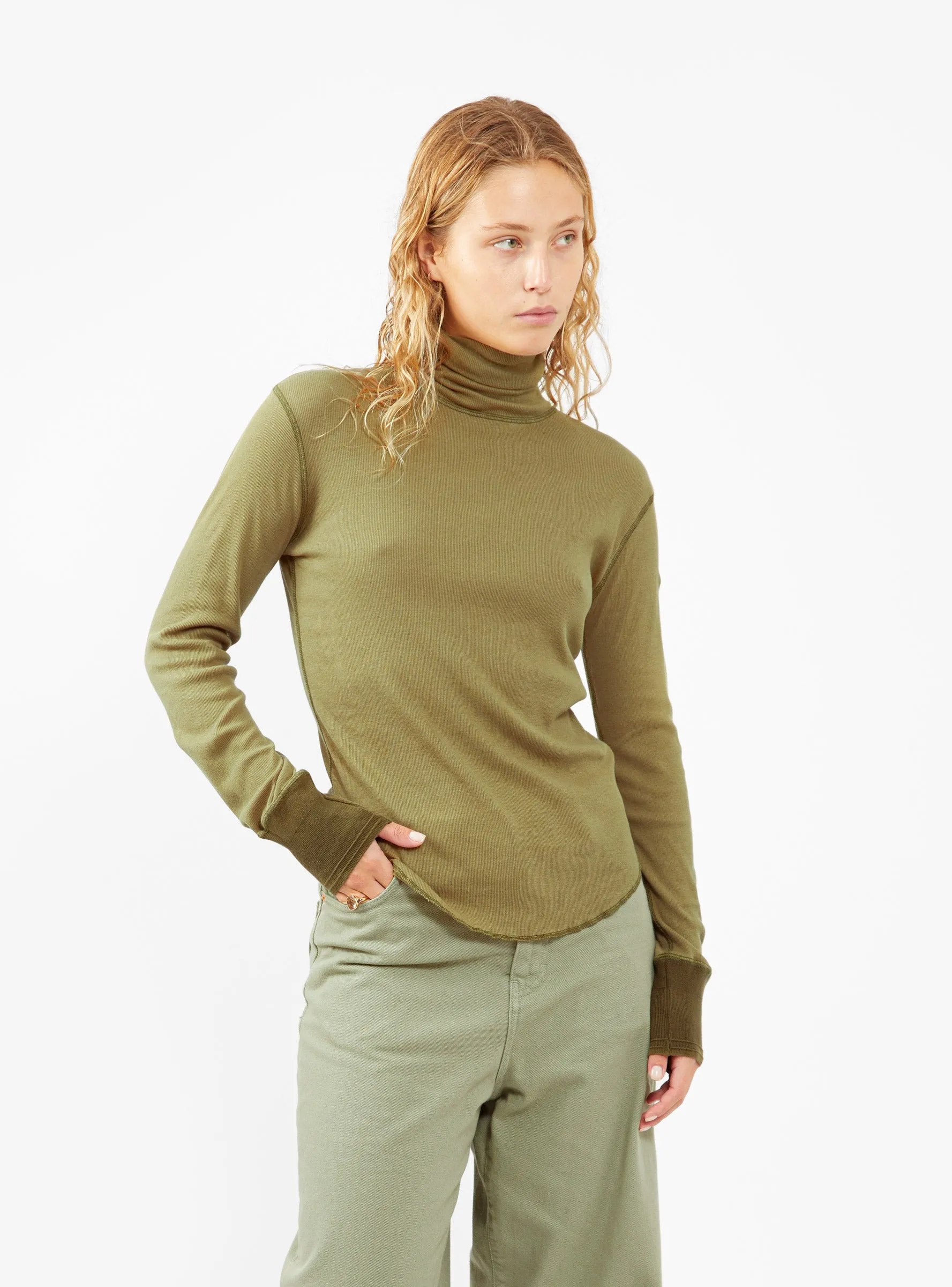 Ribbed Turtleneck Top Olive