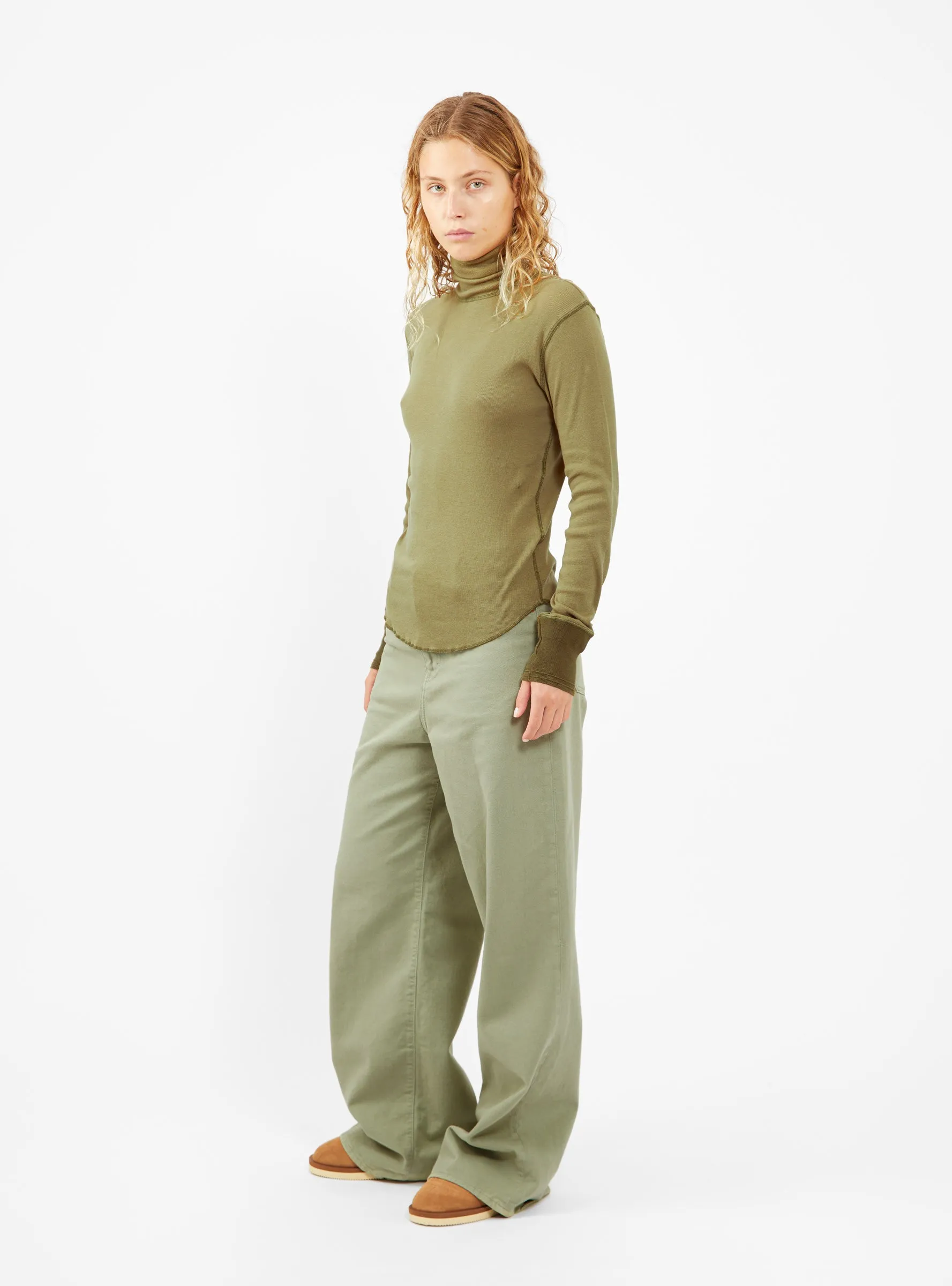 Ribbed Turtleneck Top Olive