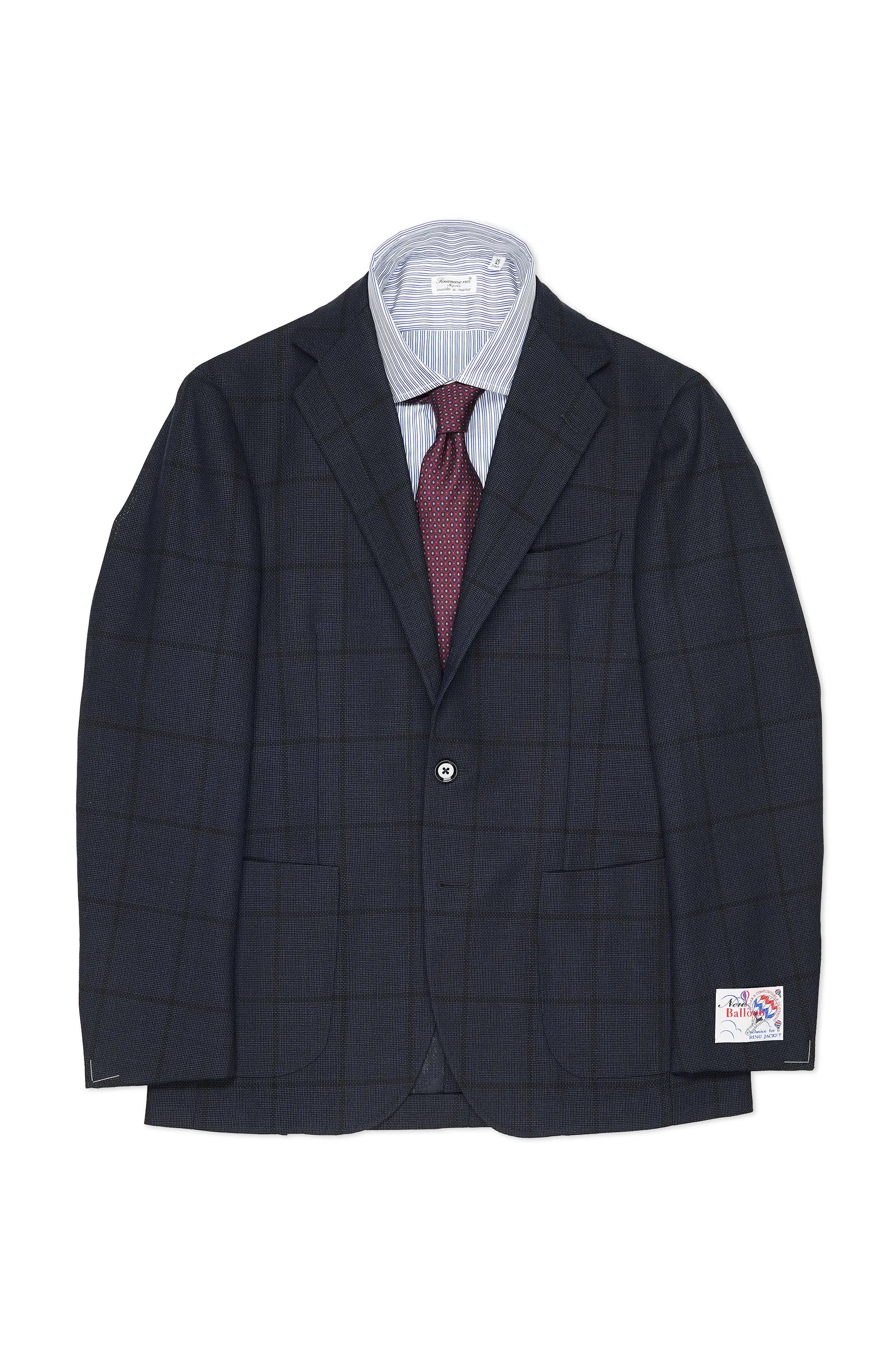 Ring Jacket 300 Navy with Black Windowpane Wool Sport Coat