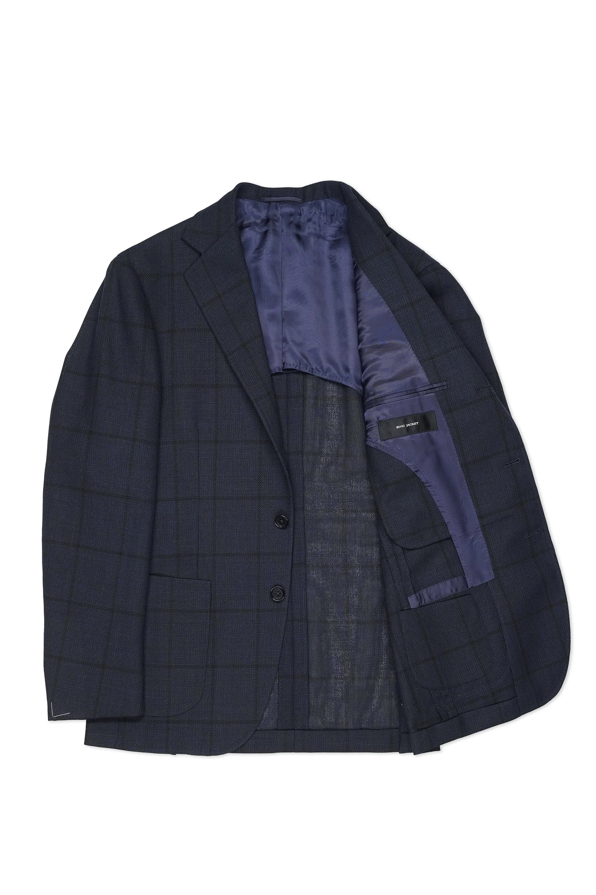 Ring Jacket 300 Navy with Black Windowpane Wool Sport Coat