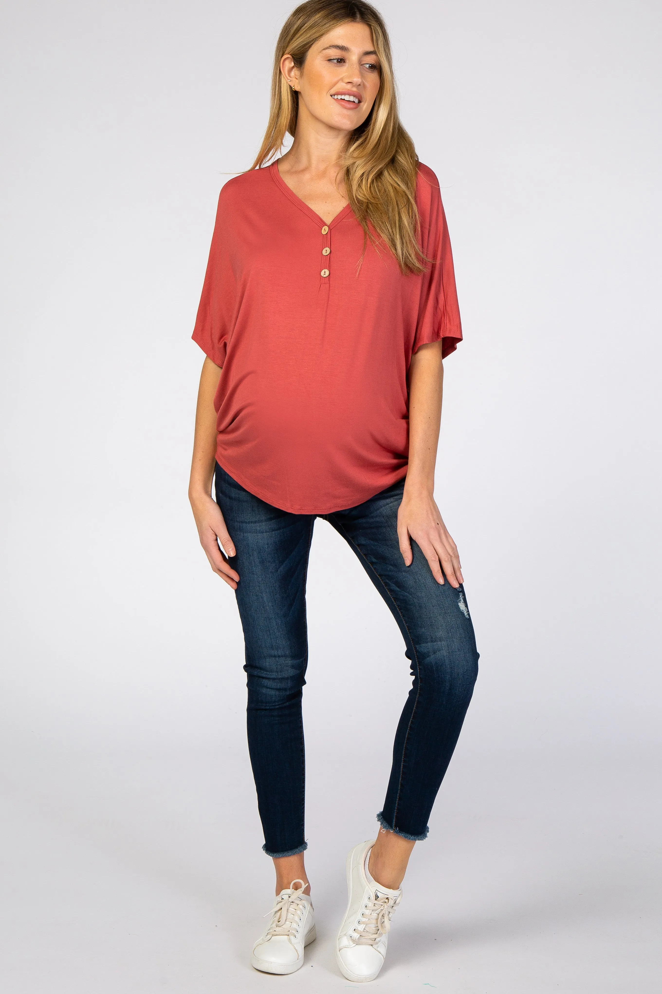 Rust Button Front Maternity Tunic