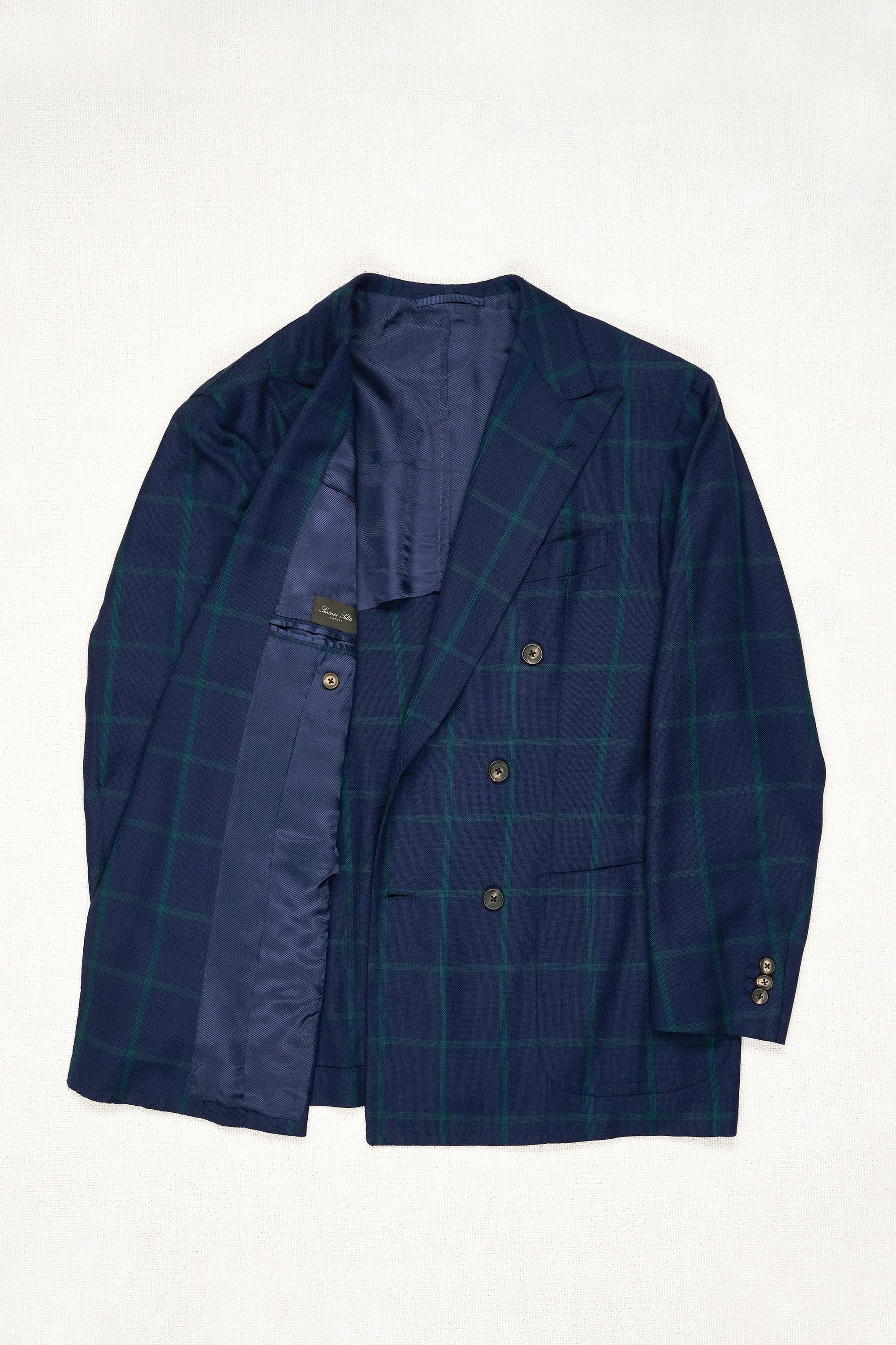 Sartoria Solito Navy with Green Windowpane Hopsack Wool DB Sport Coat