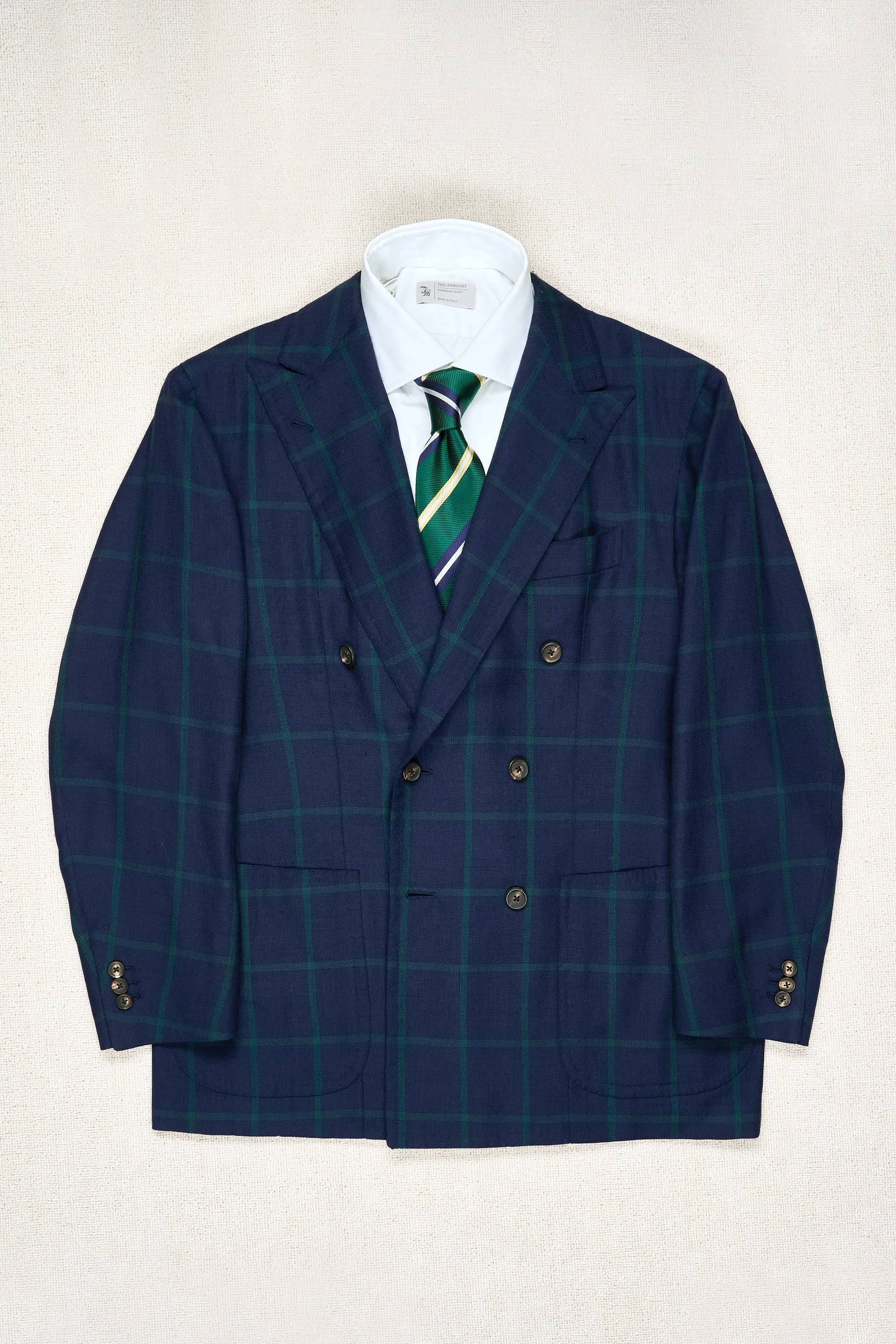 Sartoria Solito Navy with Green Windowpane Hopsack Wool DB Sport Coat