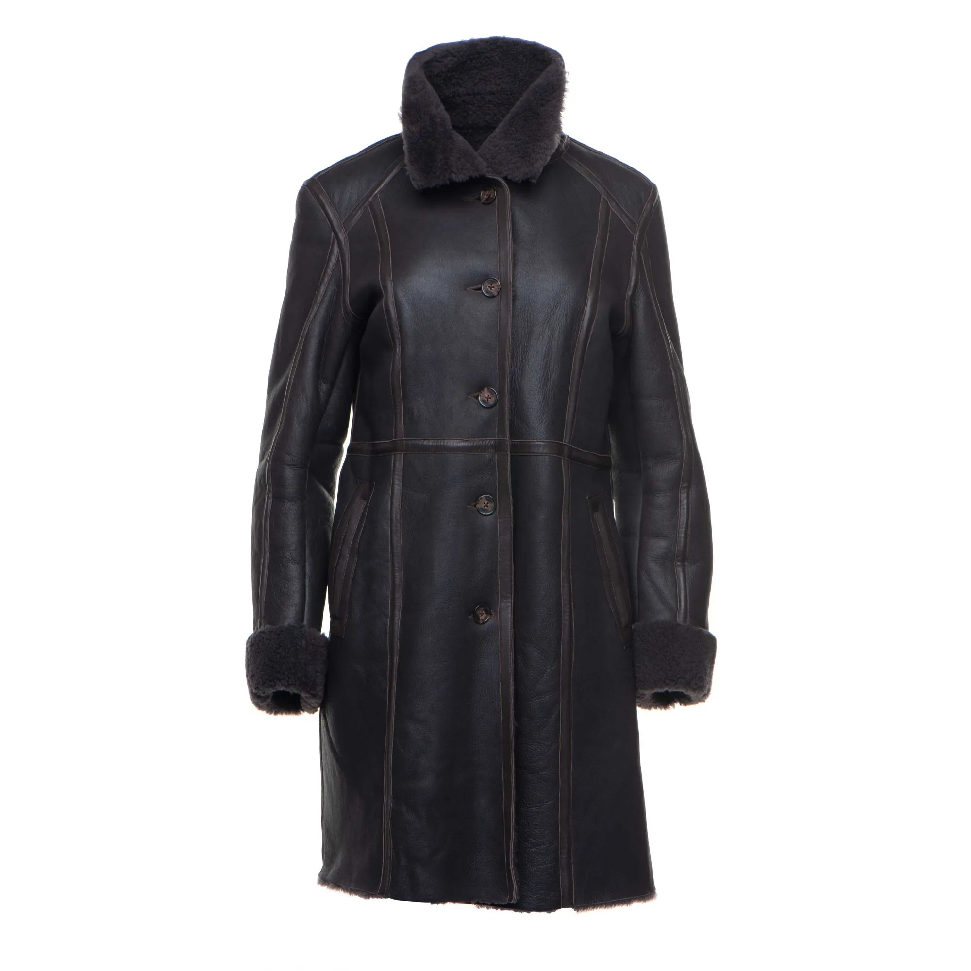 Shaunna’s Buttoned 3/4 Length Shearling Coat