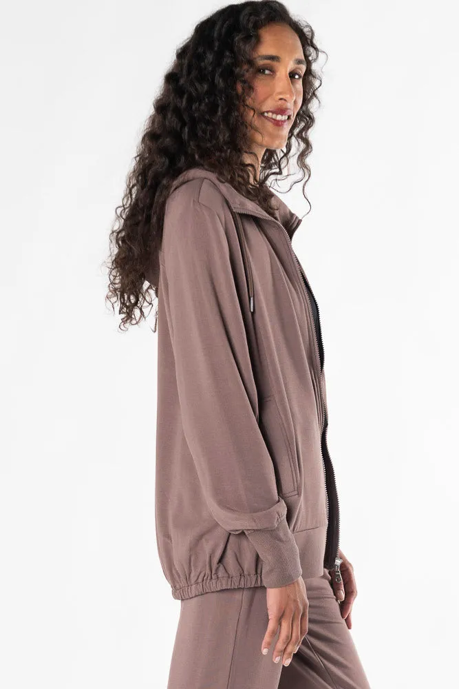 Silvia Zip-Up Bamboo Hoodie - Latte