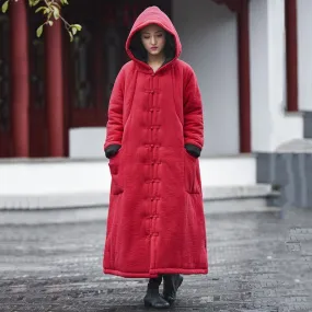 Solid Retro Hooded Quilted Long Coat