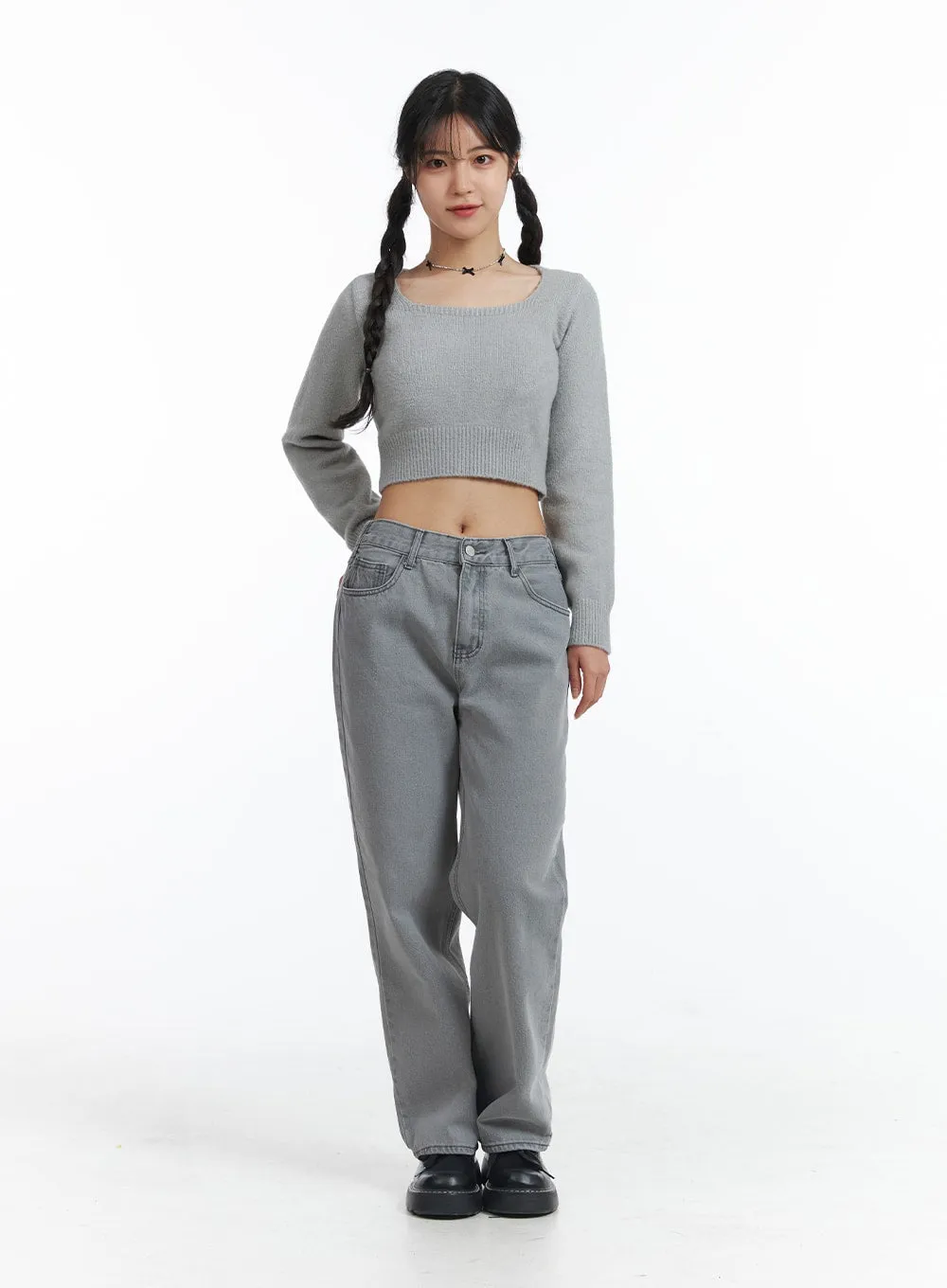 Square Neck Crop Sweater OJ426