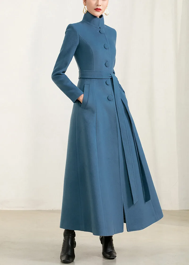 Stand Collar Fit & Flare Wool Blend Coat