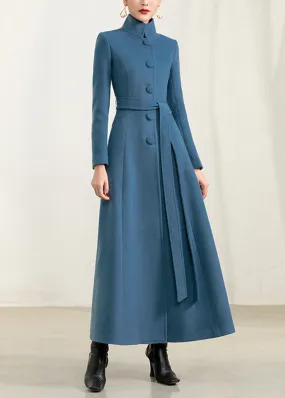 Stand Collar Fit & Flare Wool Blend Coat