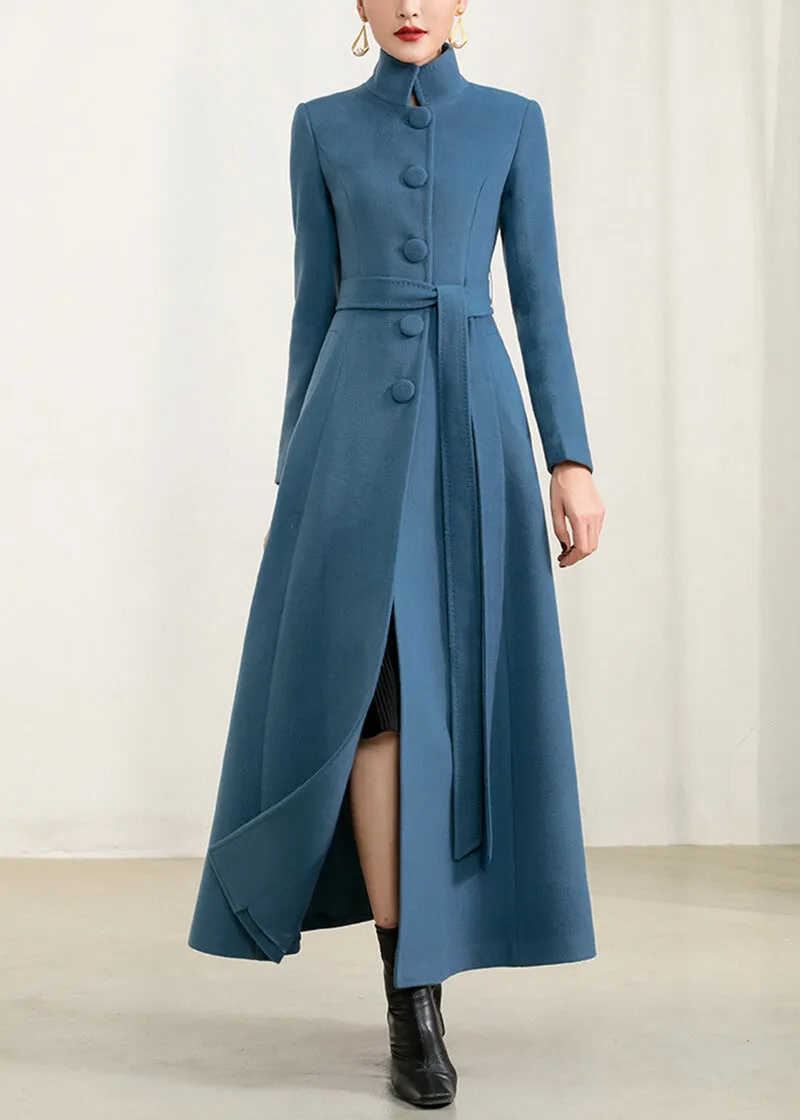 Stand Collar Fit & Flare Wool Blend Coat