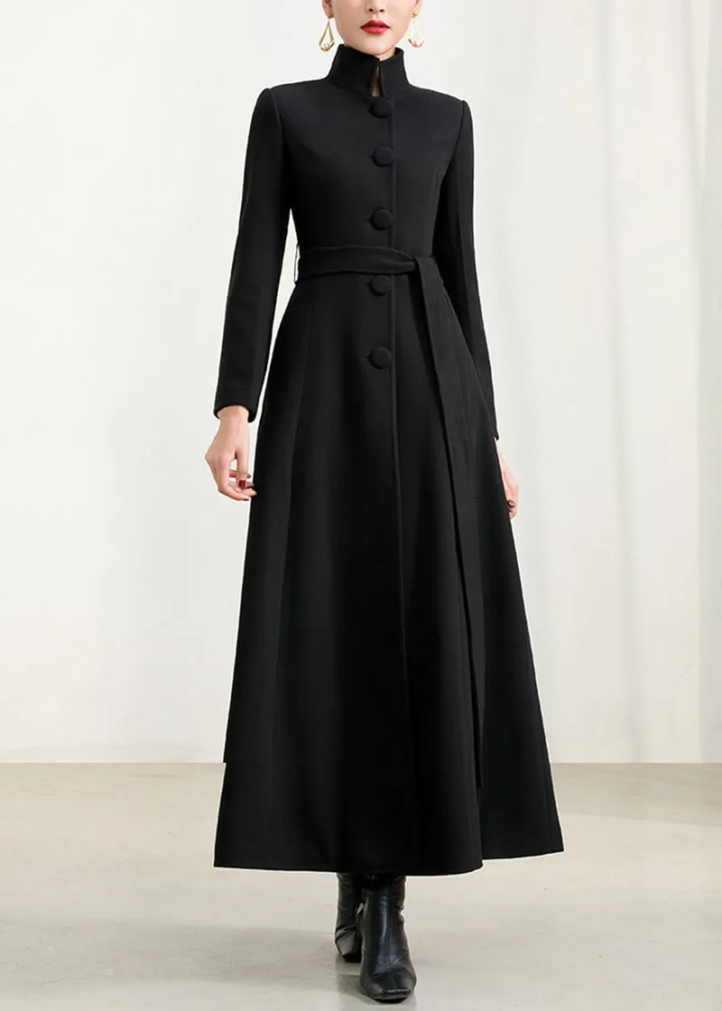 Stand Collar Fit & Flare Wool Blend Coat