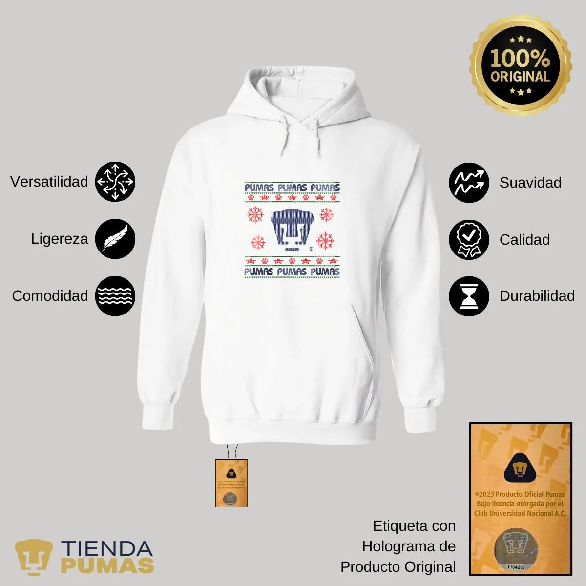 Sudadera Hombre Hoodie  Pumas UNAM Navidad