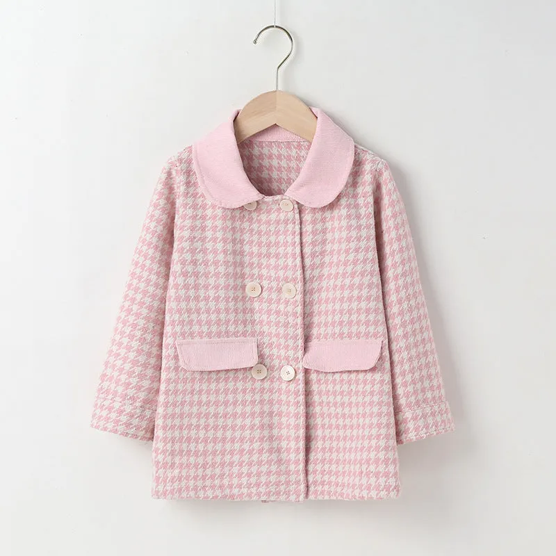 Toddler Kids Girls Bird Check Small Lapel Coat