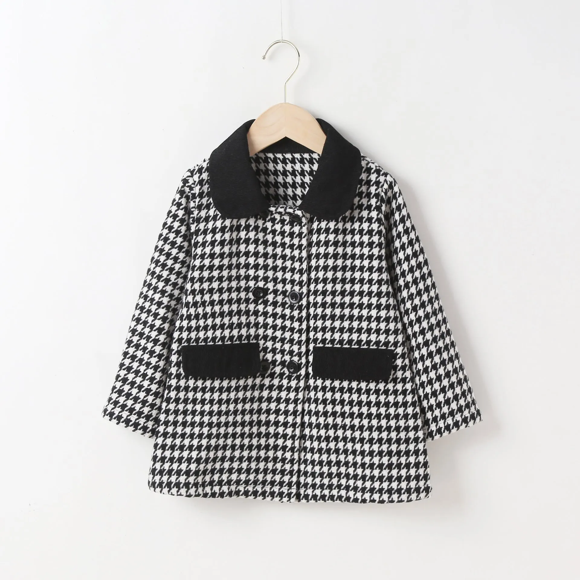 Toddler Kids Girls Bird Check Small Lapel Coat