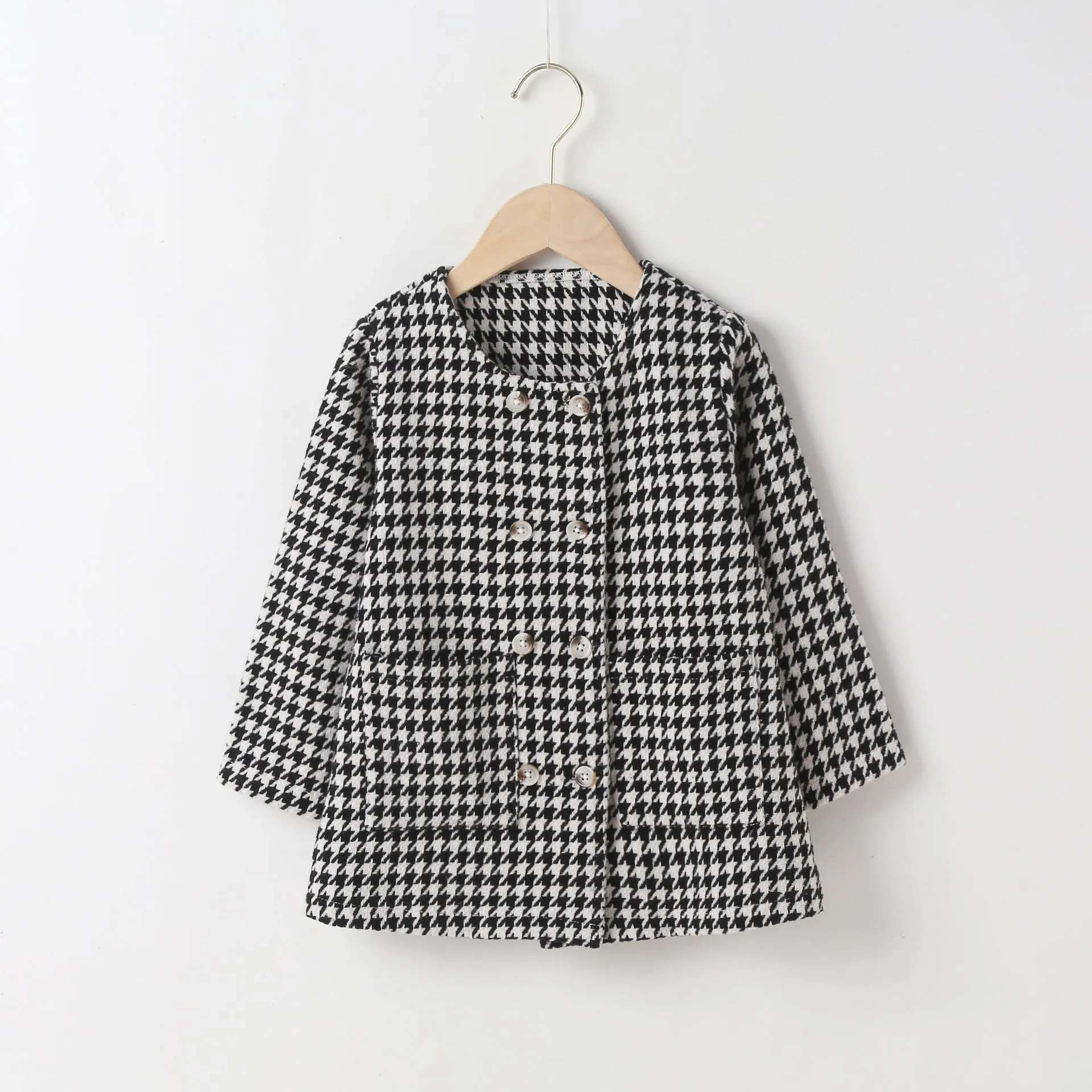 Toddler Kids Girls Bird Check Small Lapel Coat