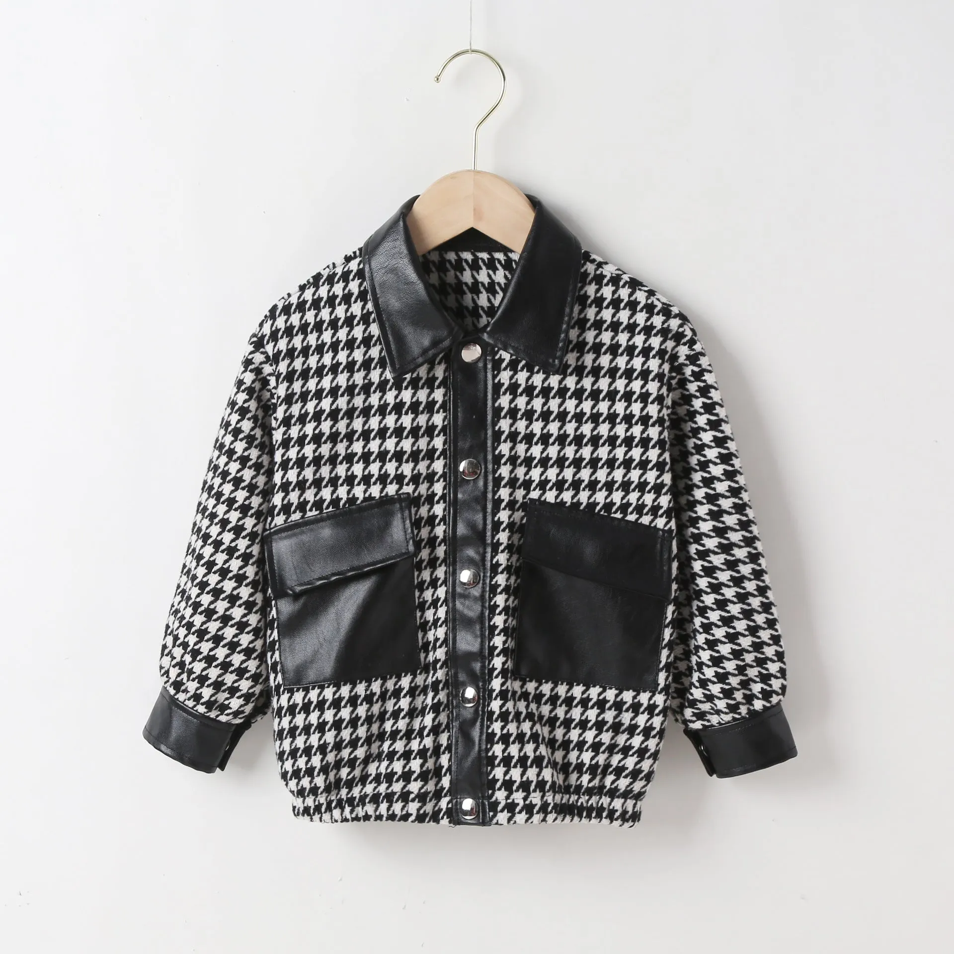 Toddler Kids Girls Bird Check Small Lapel Coat