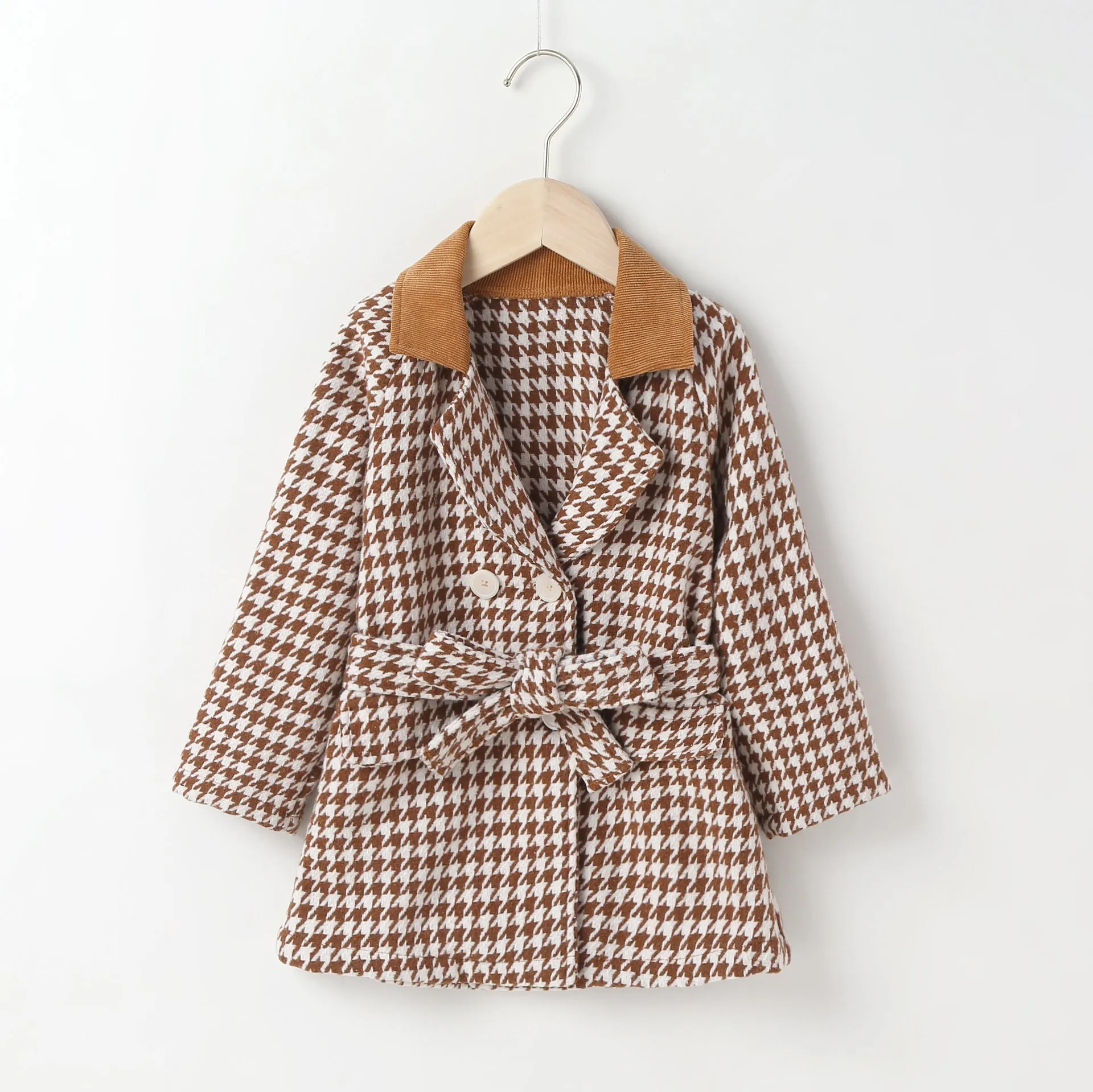 Toddler Kids Girls Bird Check Small Lapel Coat