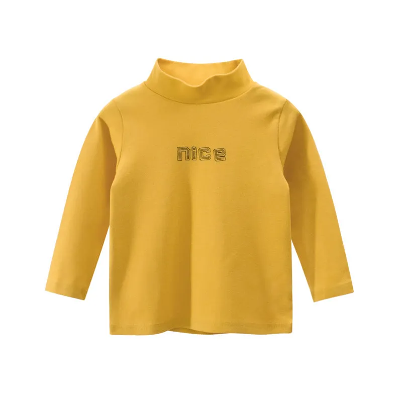 Toddler Kids Girls Solid Color Cartoon Letter Print Turtleneck Top