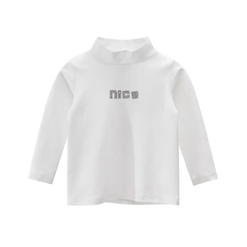 Toddler Kids Girls Solid Color Cartoon Letter Print Turtleneck Top