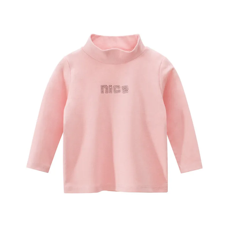 Toddler Kids Girls Solid Color Cartoon Letter Print Turtleneck Top