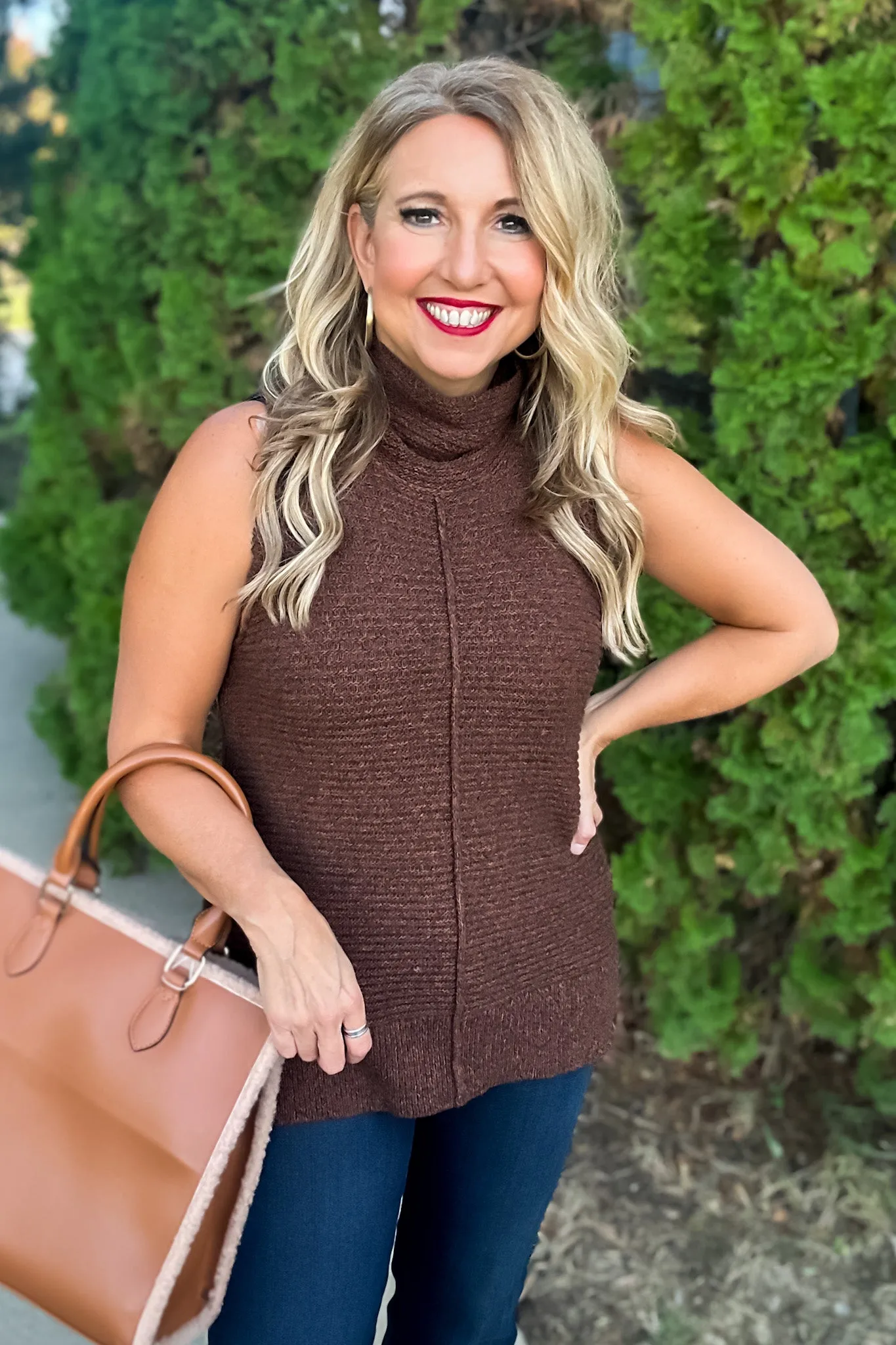 Tribal Sedona Sleeveless Ribbed Turtleneck Sweater : Mocha