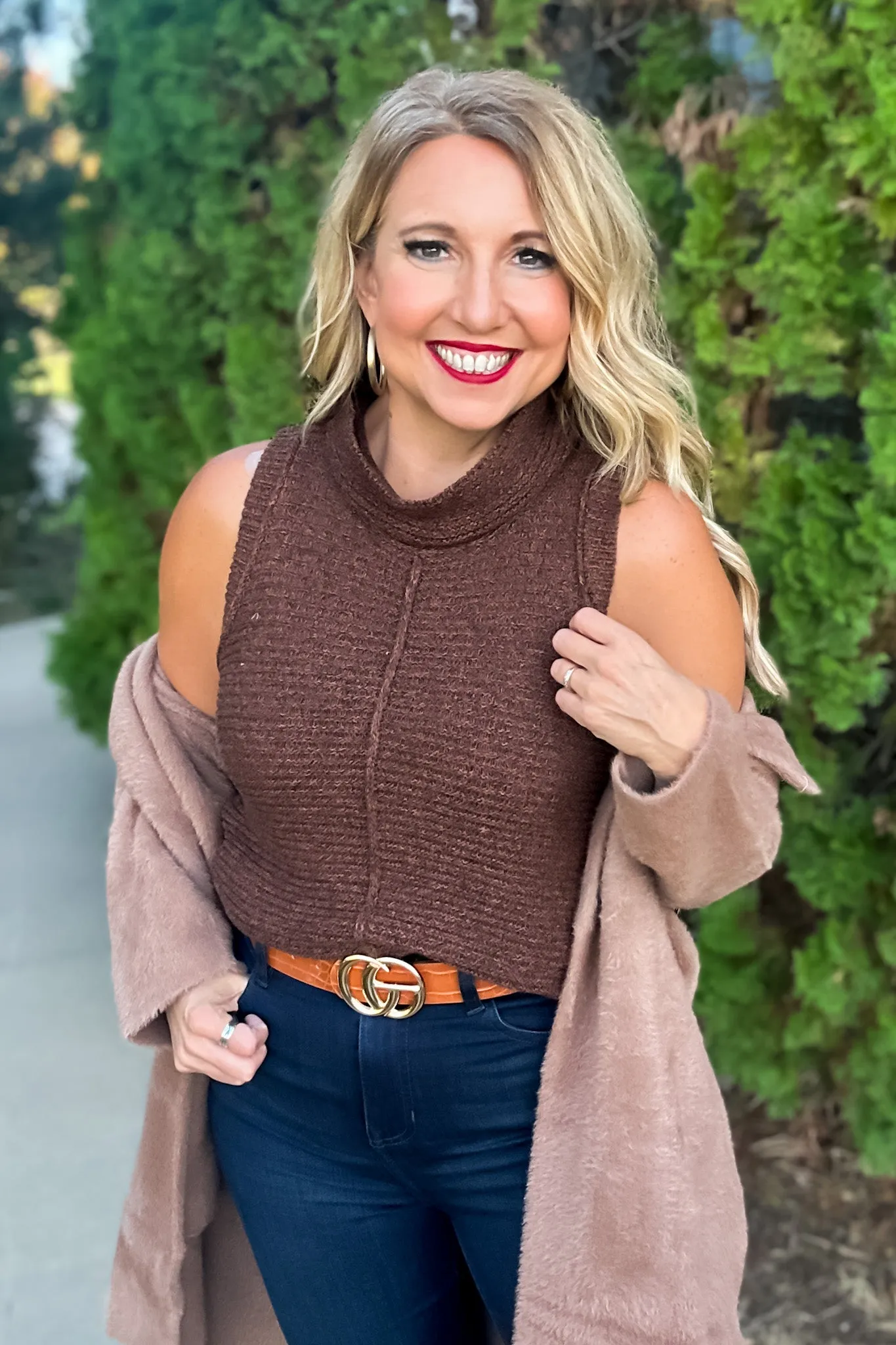 Tribal Sedona Sleeveless Ribbed Turtleneck Sweater : Mocha