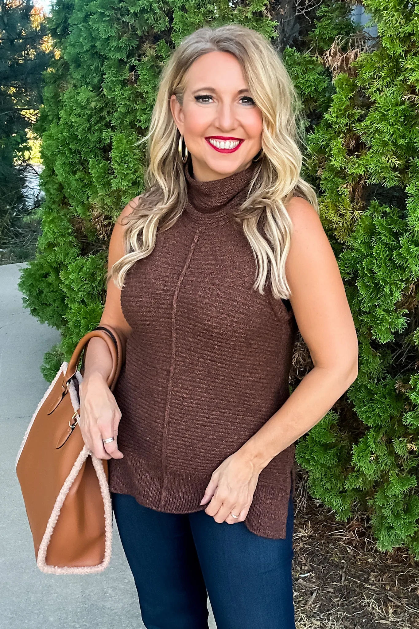 Tribal Sedona Sleeveless Ribbed Turtleneck Sweater : Mocha