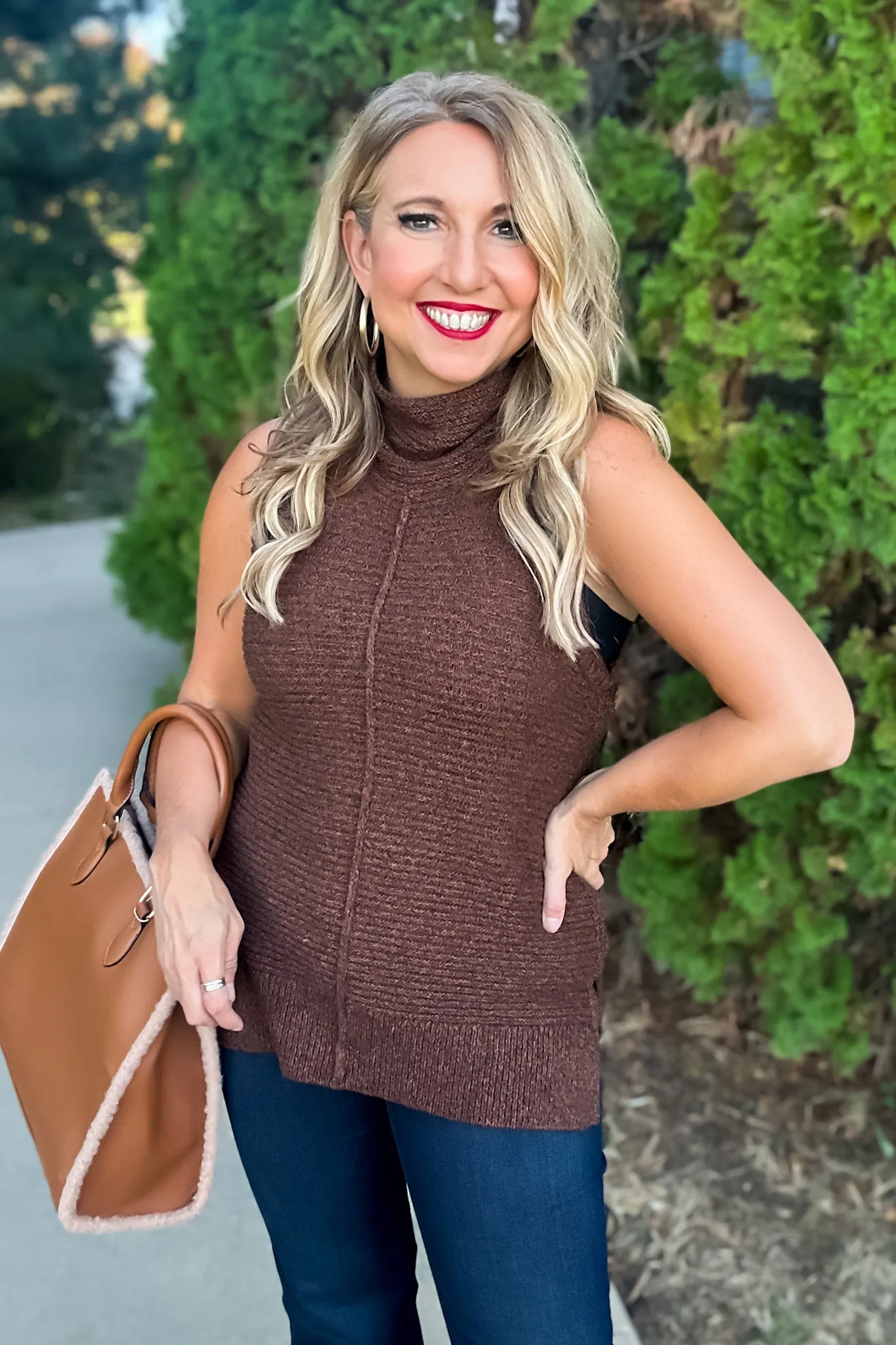 Tribal Sedona Sleeveless Ribbed Turtleneck Sweater : Mocha