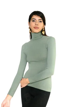 Turtle Bay Green Peachskin Long Sleeve Turtleneck