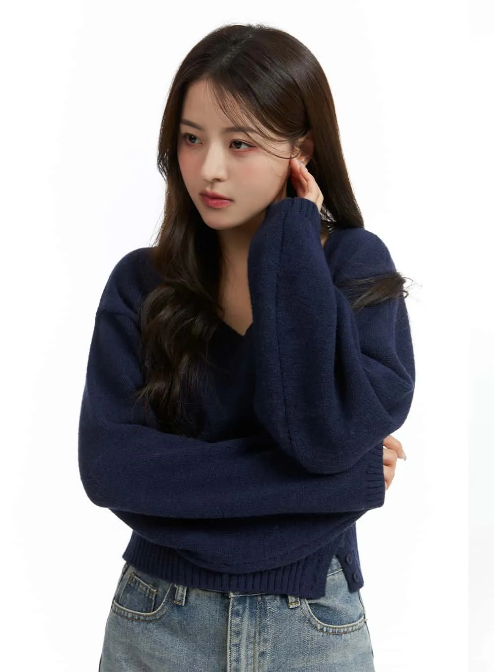 V-Neck Solid Sweater OJ411