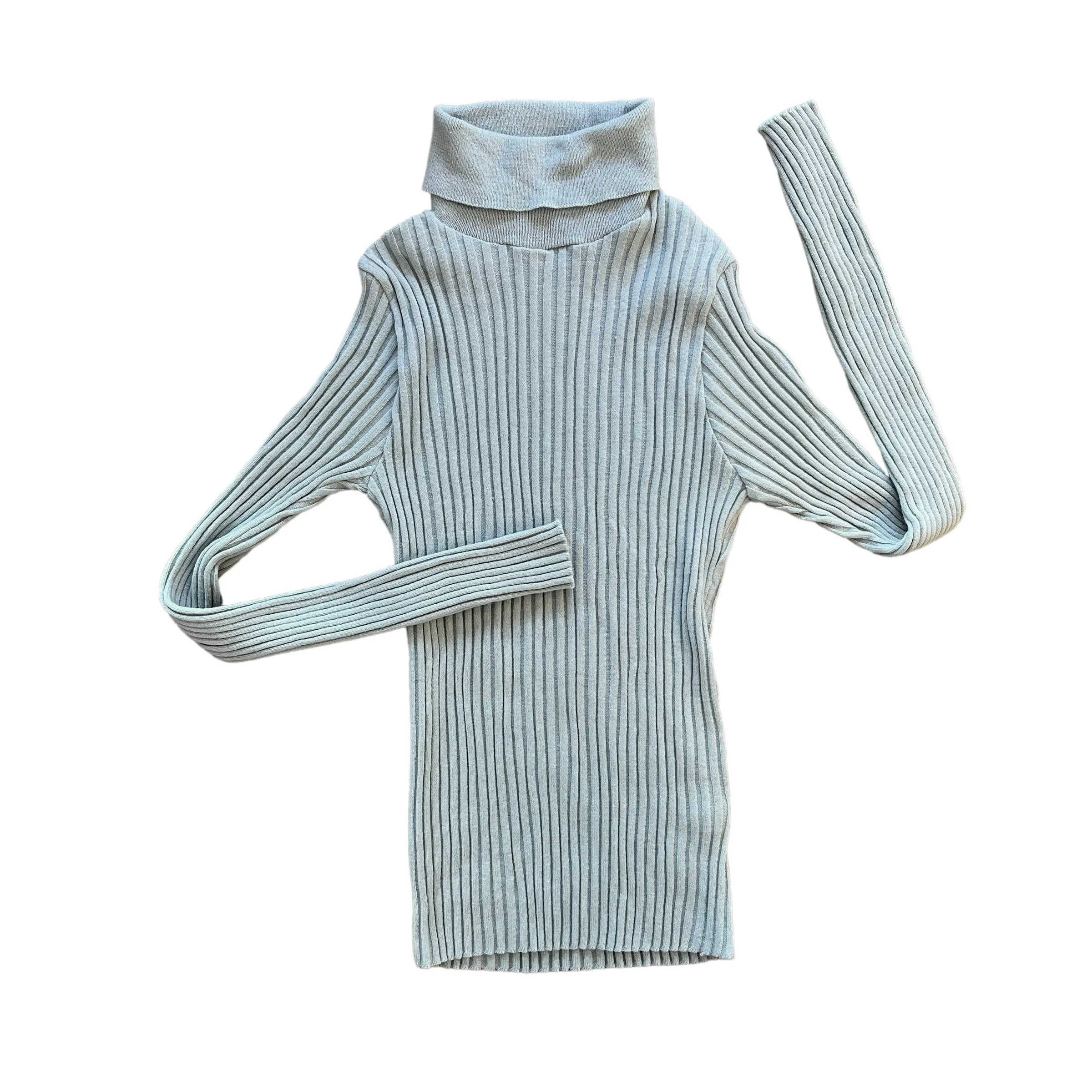 Vintage 1970's Pale Blue / Grey Ribbed Turtleneck  10-12Y