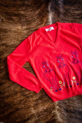 Vintage Embroidered Cute Horse Sweater