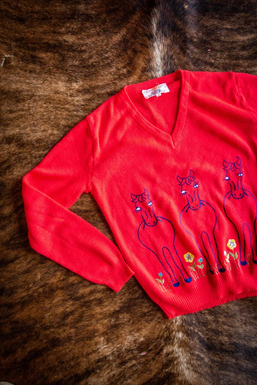 Vintage Embroidered Cute Horse Sweater