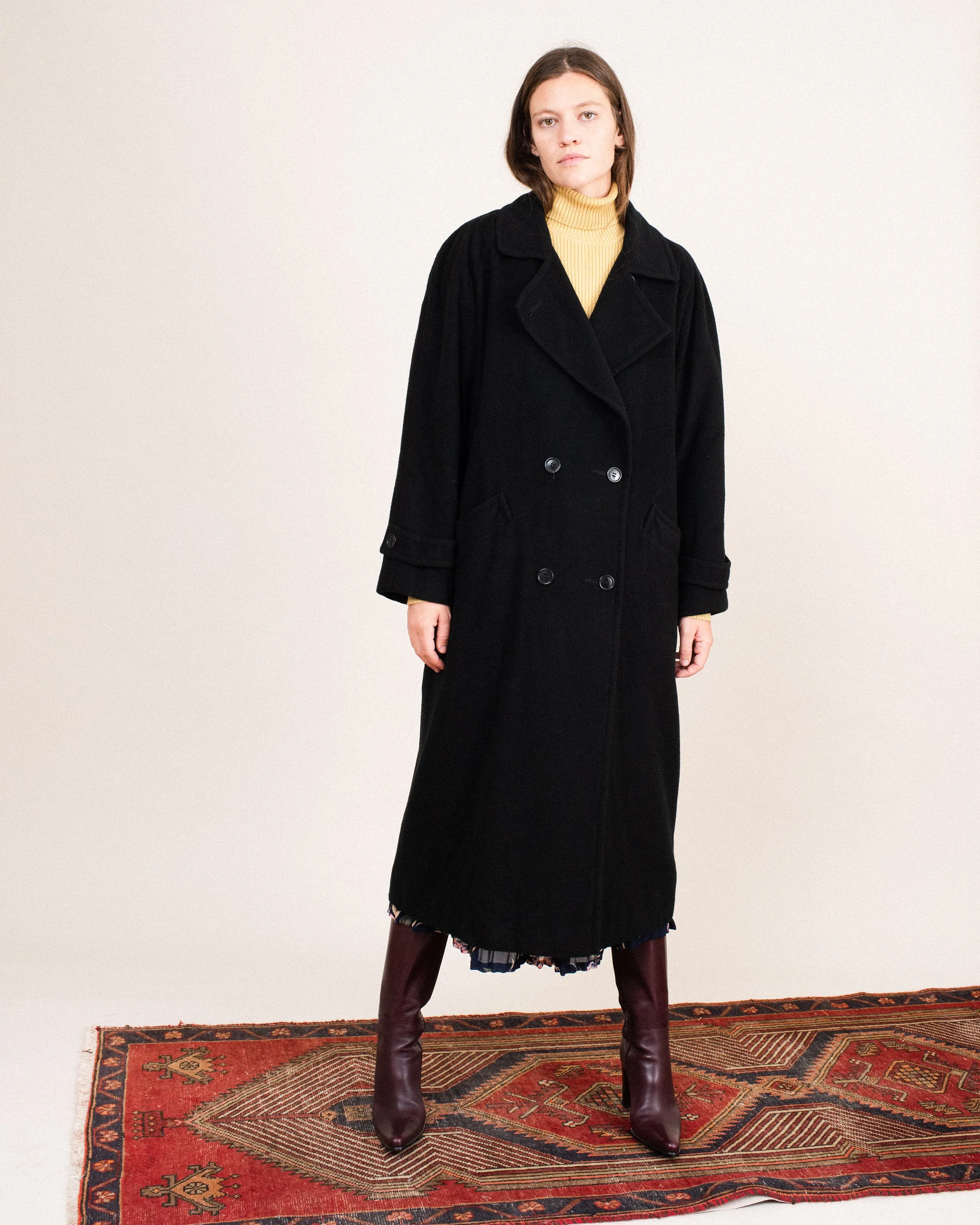 Vintage Oversized Black Wool Coat (S/M)