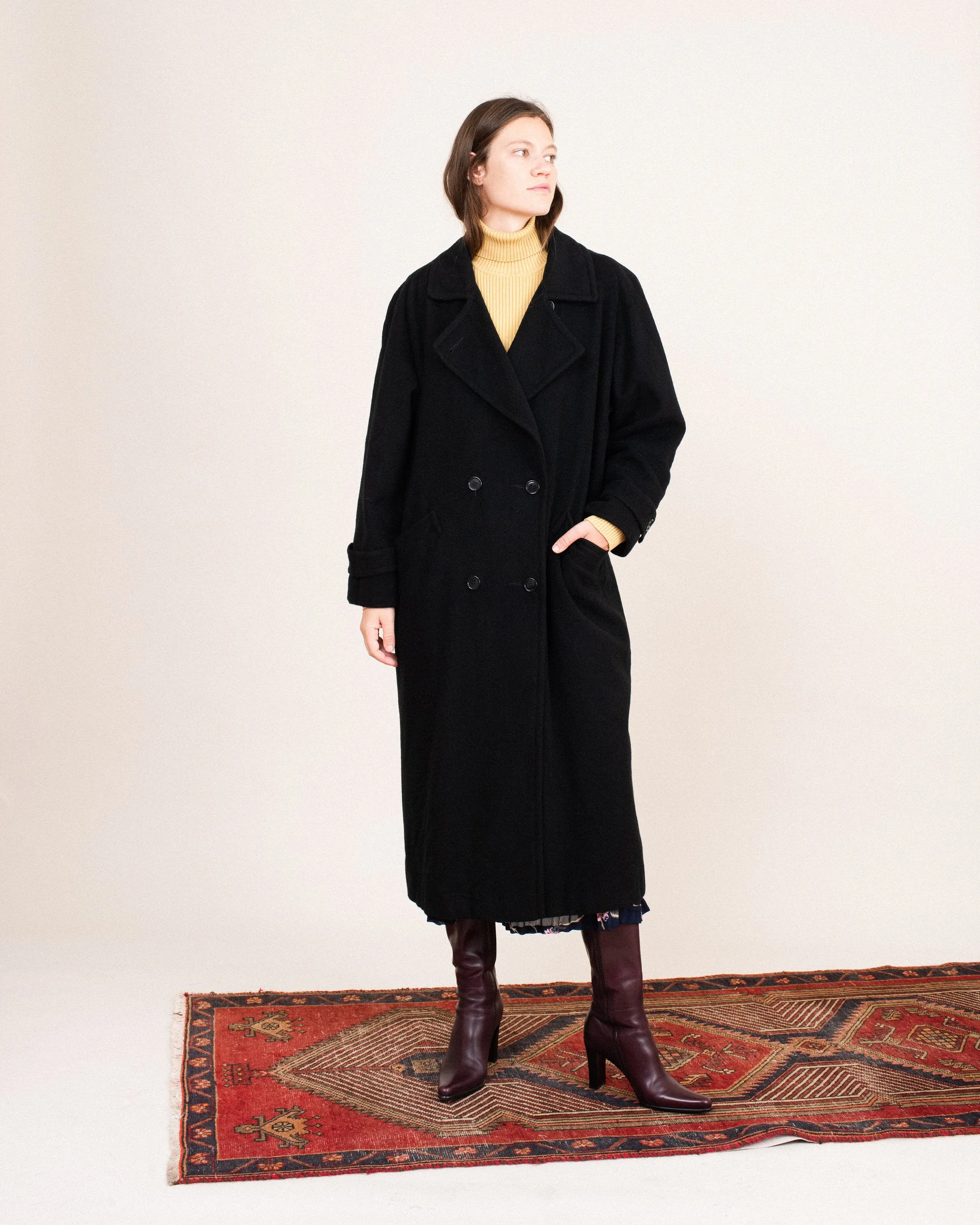 Vintage Oversized Black Wool Coat (S/M)