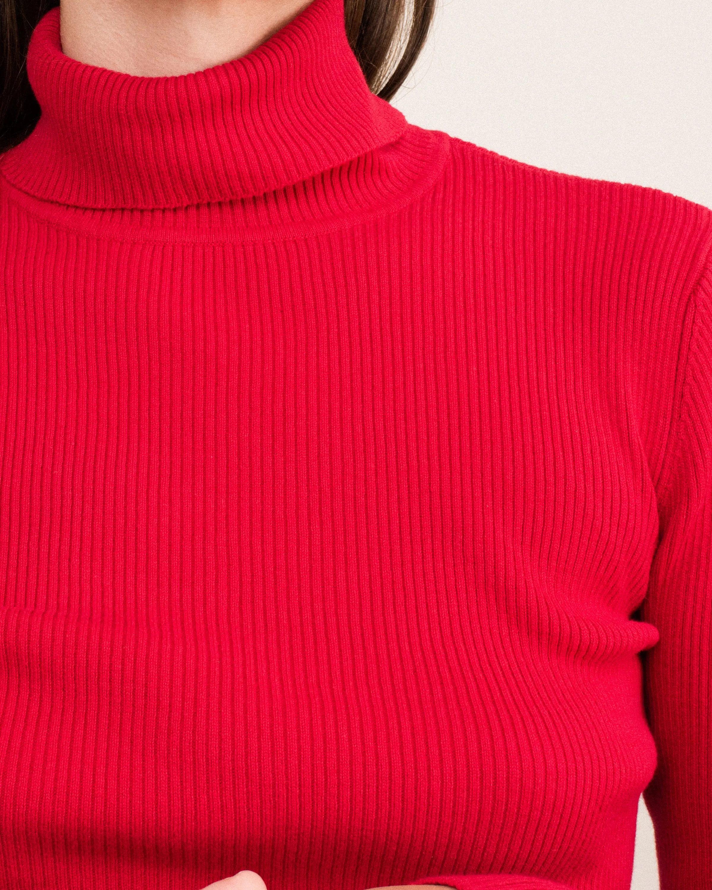 Vintage Red Rib Knit Turtleneck Sweater (S/M)