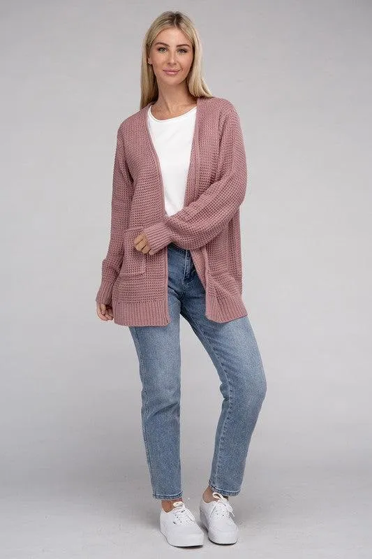 Waffle Open Cardigan Sweater