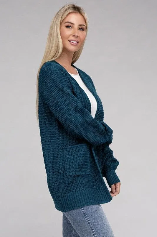 Waffle Open Cardigan Sweater