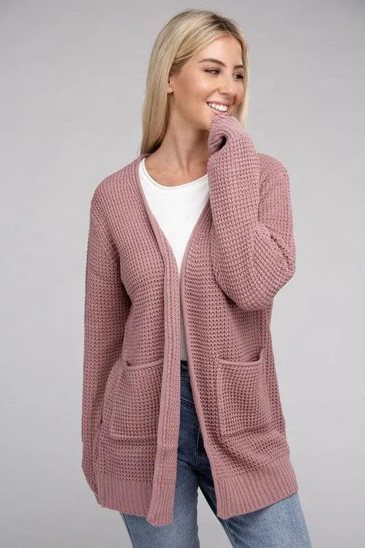 Waffle Open Cardigan Sweater