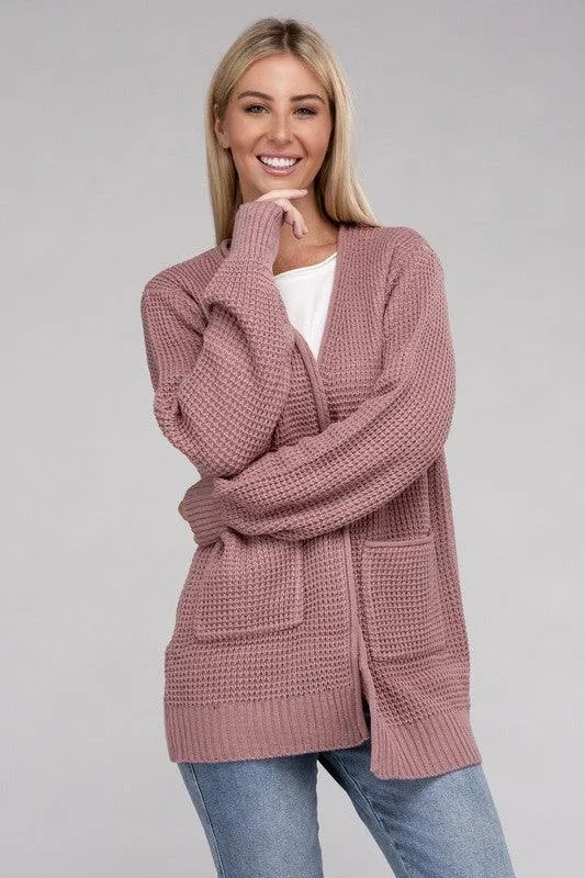 Waffle Open Cardigan Sweater