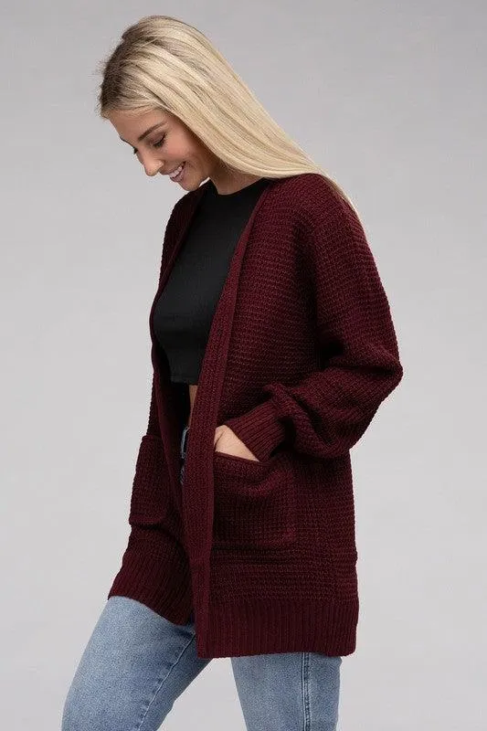 Waffle Open Cardigan Sweater