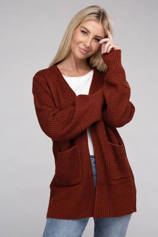 Waffle Open Cardigan Sweater