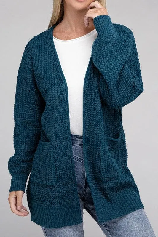 Waffle Open Cardigan Sweater