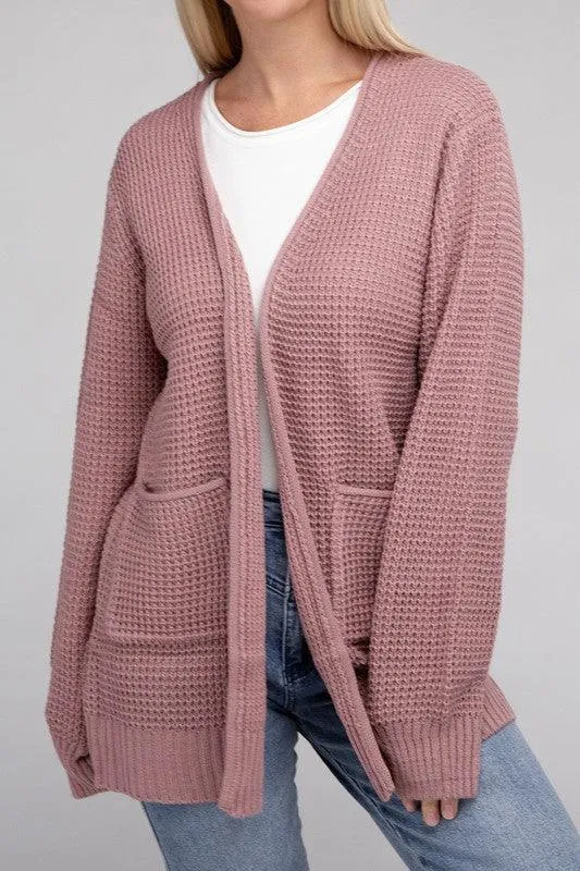 Waffle Open Cardigan Sweater