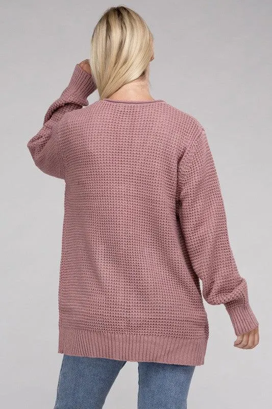 Waffle Open Cardigan Sweater