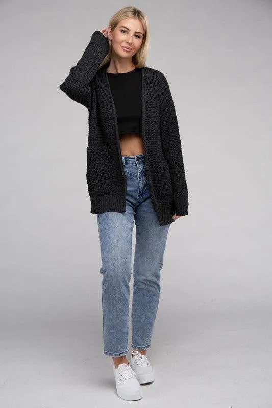 Waffle Open Cardigan Sweater