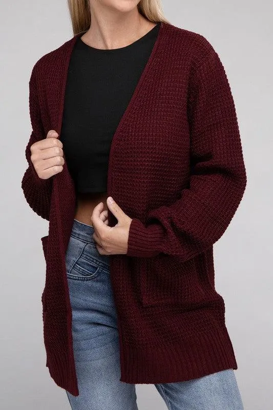 Waffle Open Cardigan Sweater