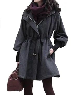 WealFeel Hooded Woollen Coat with Draw String Waist